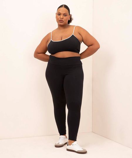 calça legging de poliamida com viés plus size mindset sport preto GG1