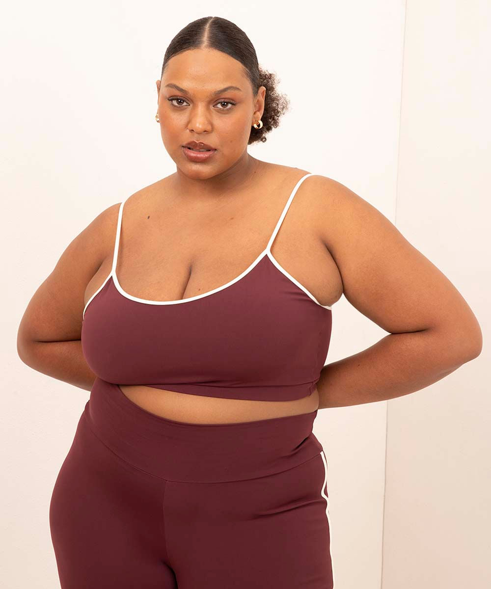 top de poliamida alça contrastante plus size mindset sport vinho