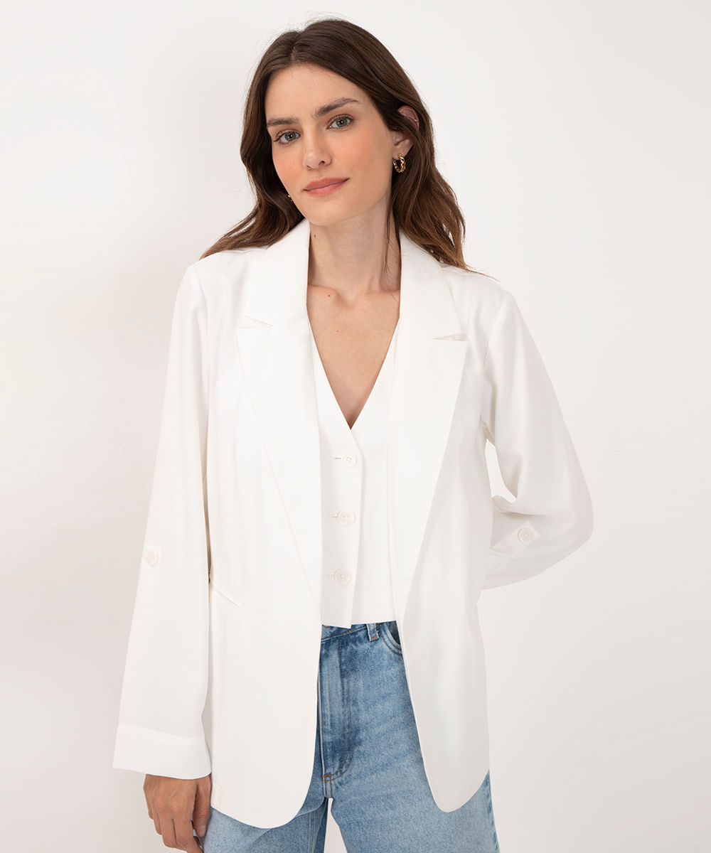 blazer de viscose alongado com martingale off white