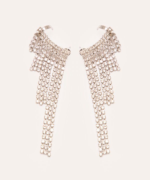 brinco de strass earcuff com franjas prateado Único