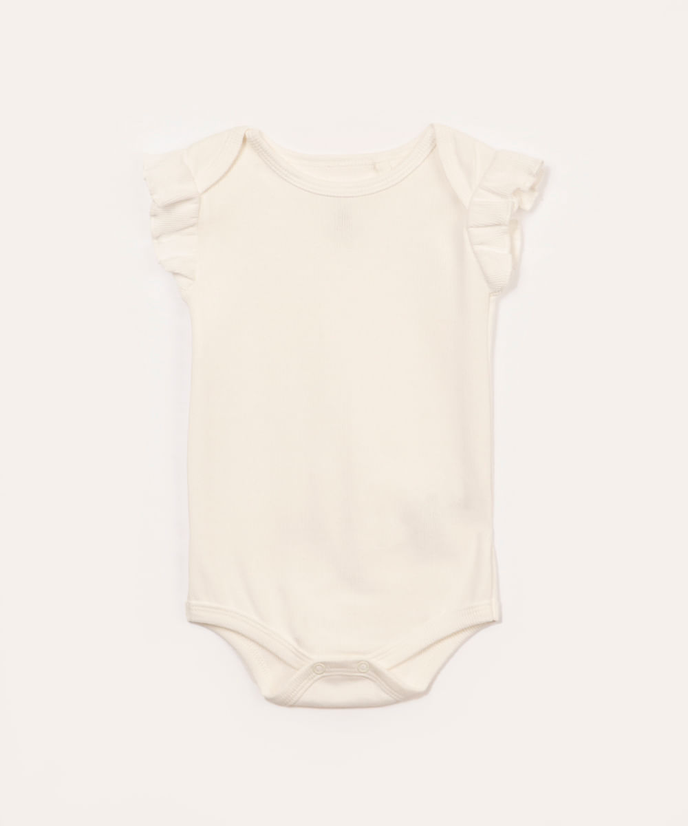 body de algodão infantil canelado com babado off white