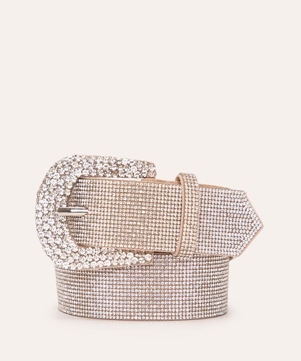 cinto de strass com fivela prata 105CM