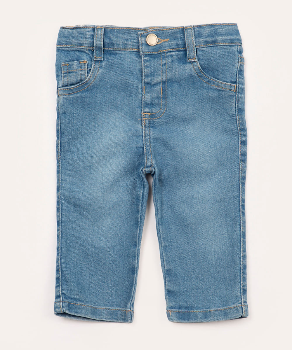 calça jeans infantil com bolsos azul claro