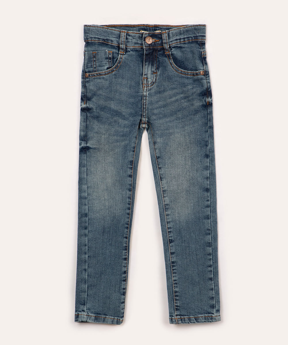 calça jeans infantil skinny com bolsos azul médio