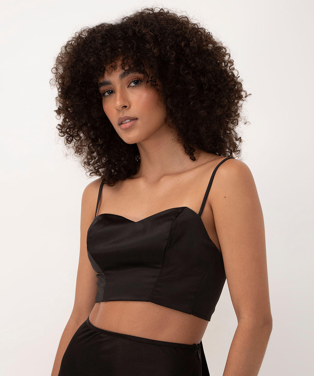 top cropped de cetim preto