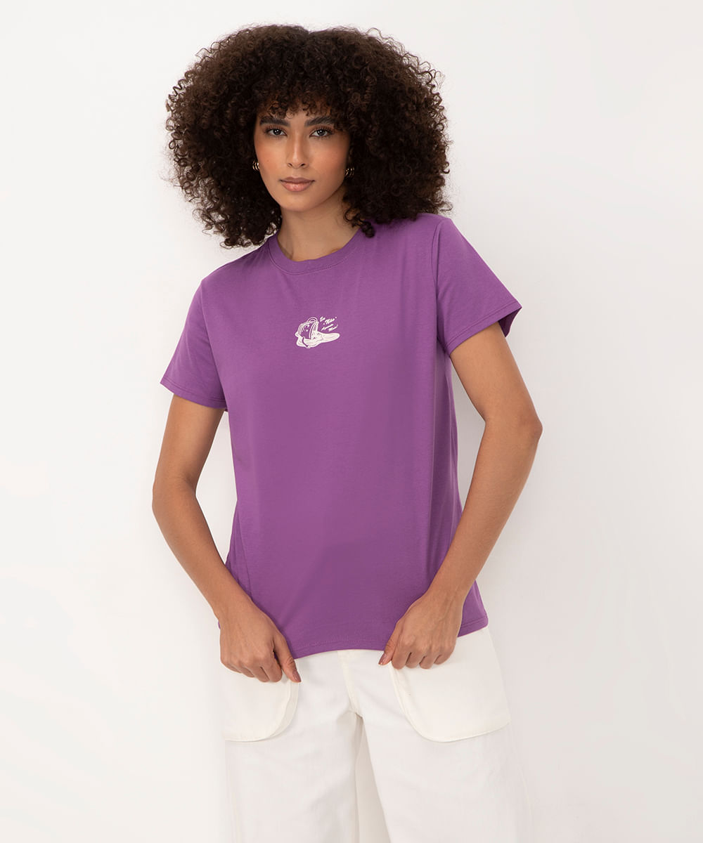 camiseta de algodão eu não aguento mais manga curta roxo