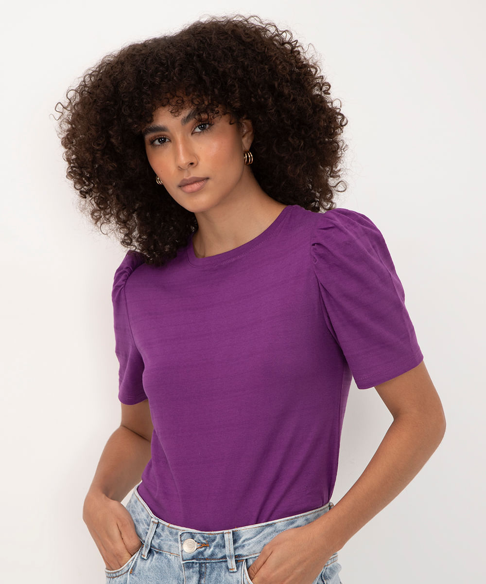 blusa de algodão manga bufante roxo uva