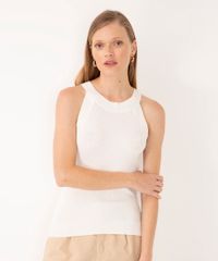Regata De Tricô Halter Neck Off White Regata De Tricô Halter Neck Off White