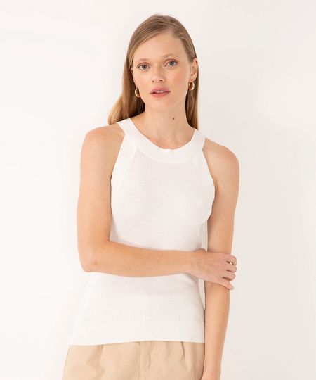 Regata De Tricô Halter Neck Off White Regata De Tricô Halter Neck Off White
