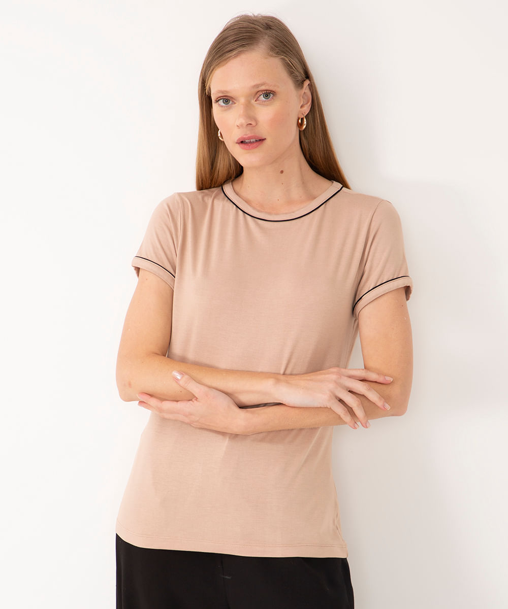 blusa de viscose manga curta bege escuro