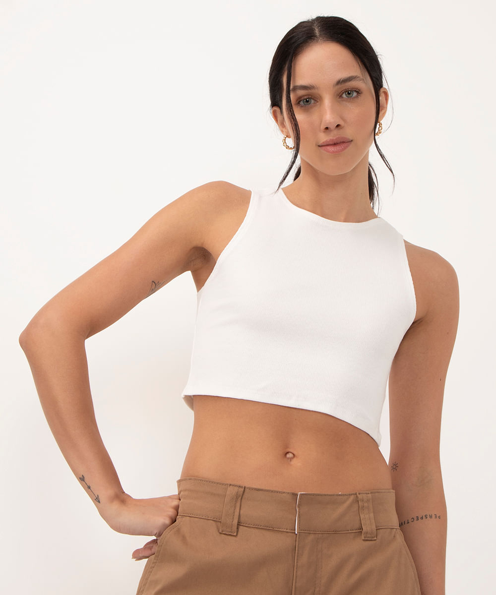 cropped de algodão halter neck off white