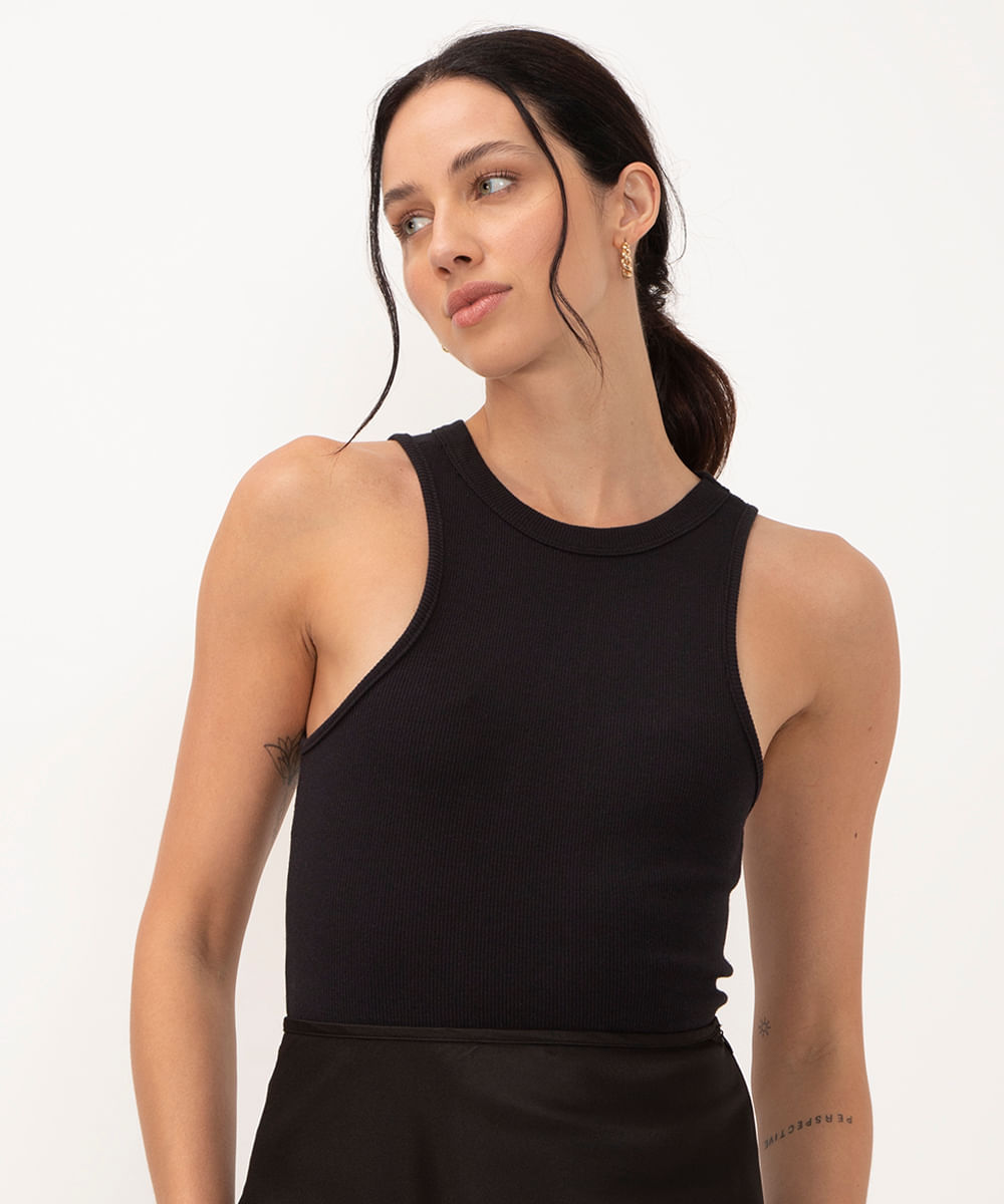 regata de algodão halter neck preto