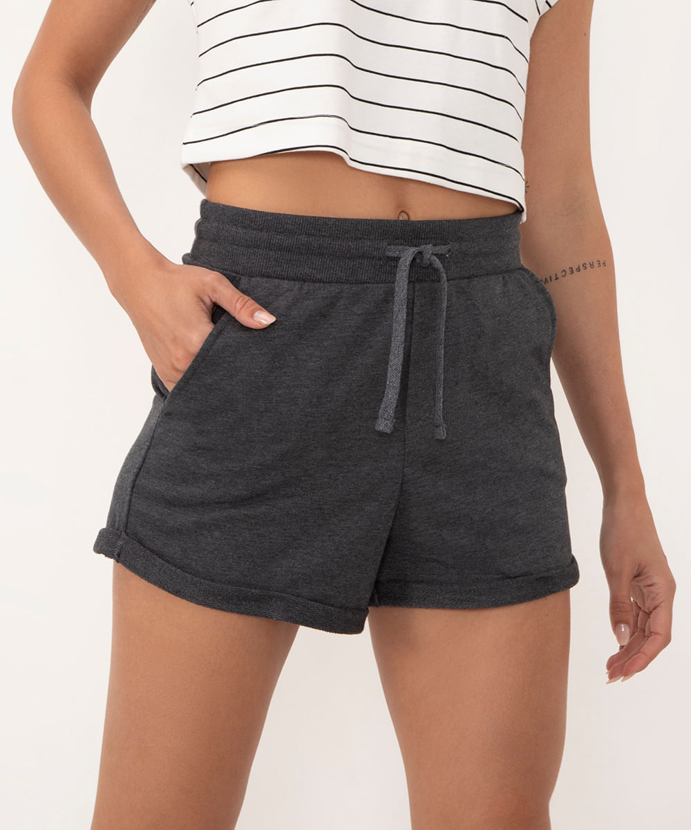 short mesclado barra virada com cordão chumbo