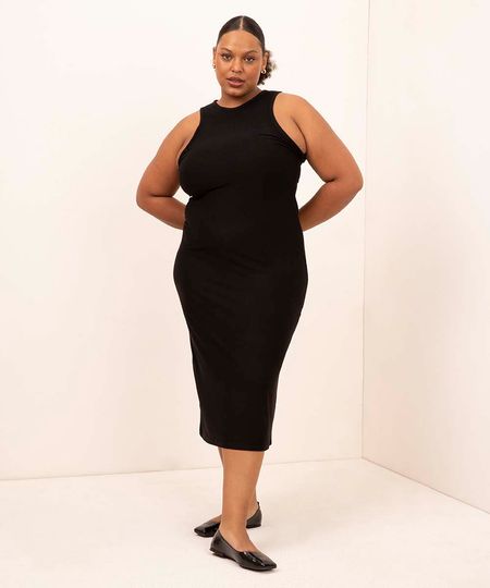 vestido longo de viscose plus size mindset preto GG1