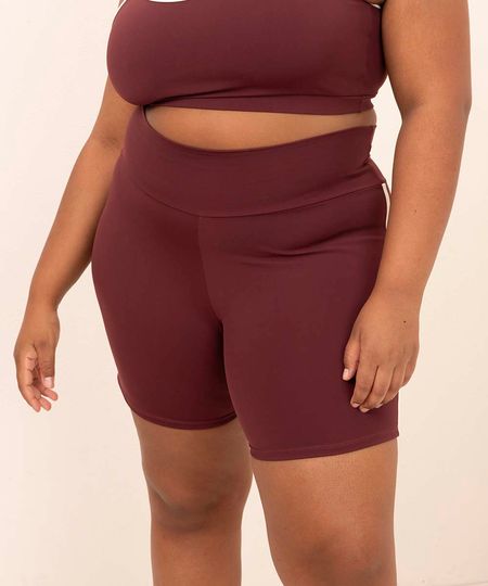 bermuda biker de poliamida cintura alta com viés plus size mindset sport vinho GG1