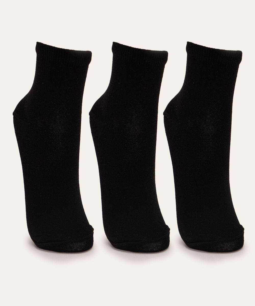 kit de 3 pares de meias cano médio preto