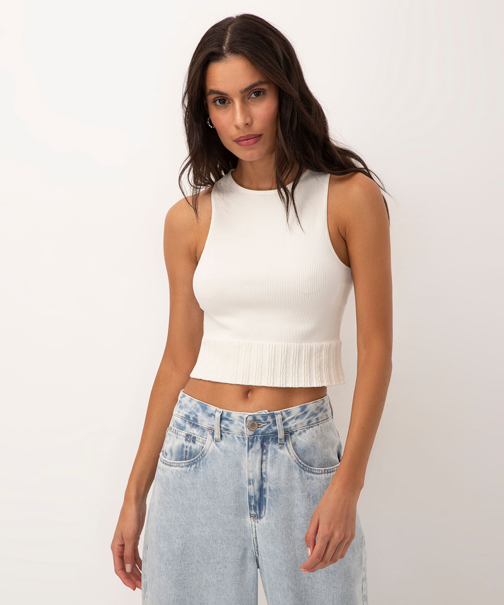 cropped canelado halter neck alça média off white