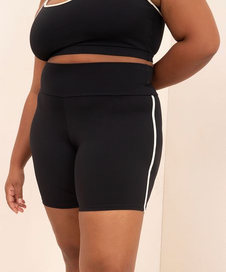 bermuda biker de poliamida cintura alta com viés plus size mindset sport preto GG1
