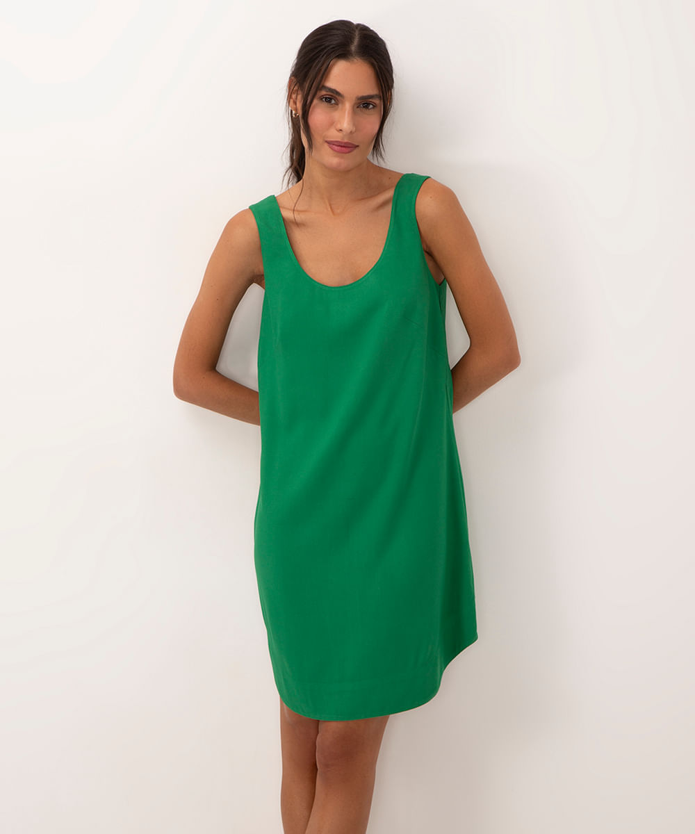 vestido curto de viscose decote redondo verde