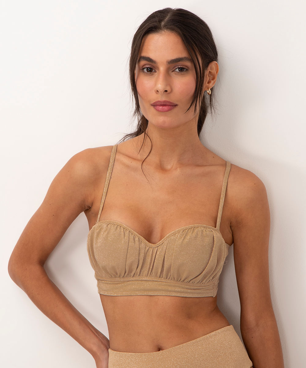 biquíni top cropped lurex com bojo al mare collezione ouro