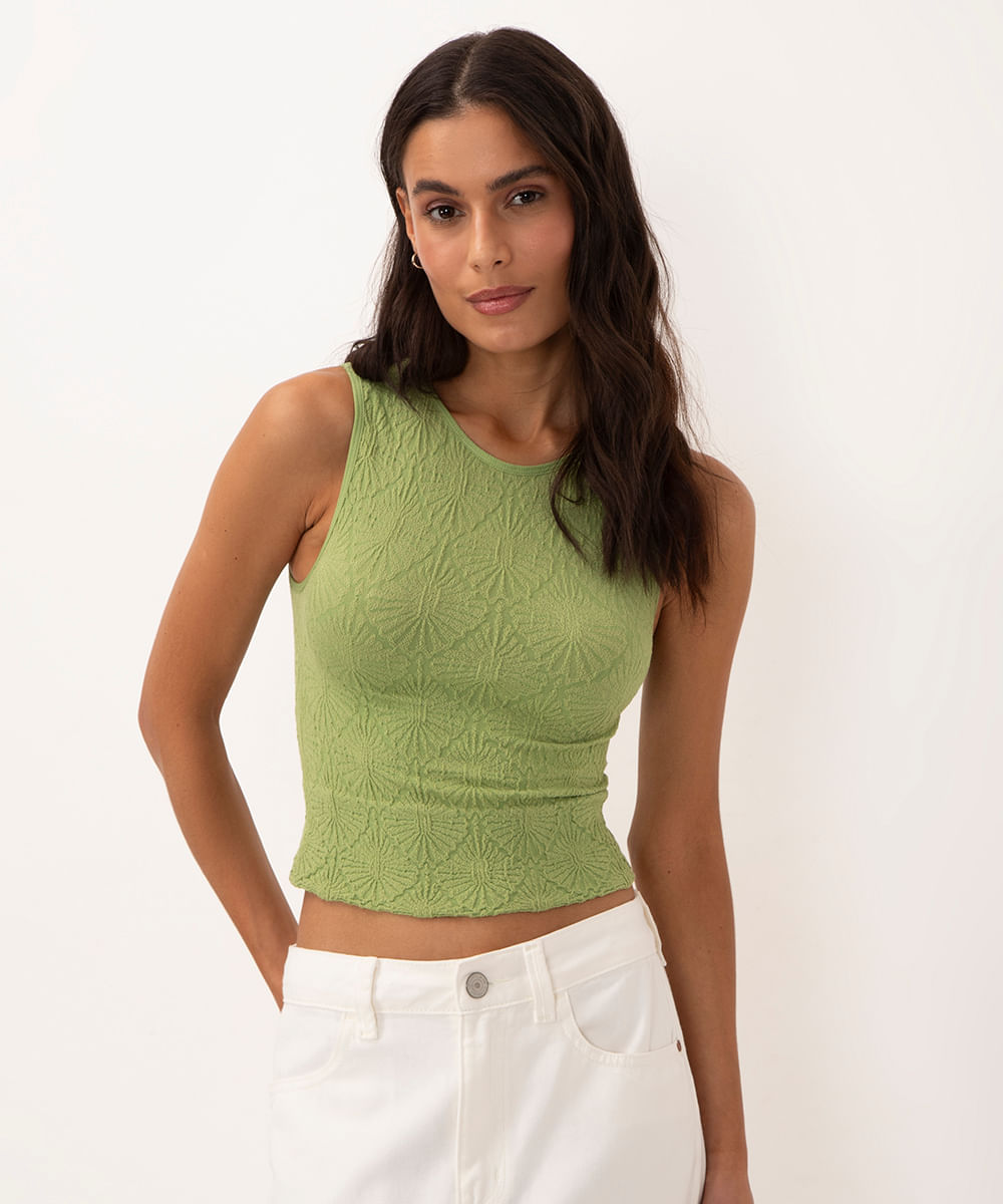 cropped texturizado halter neck alça média verde