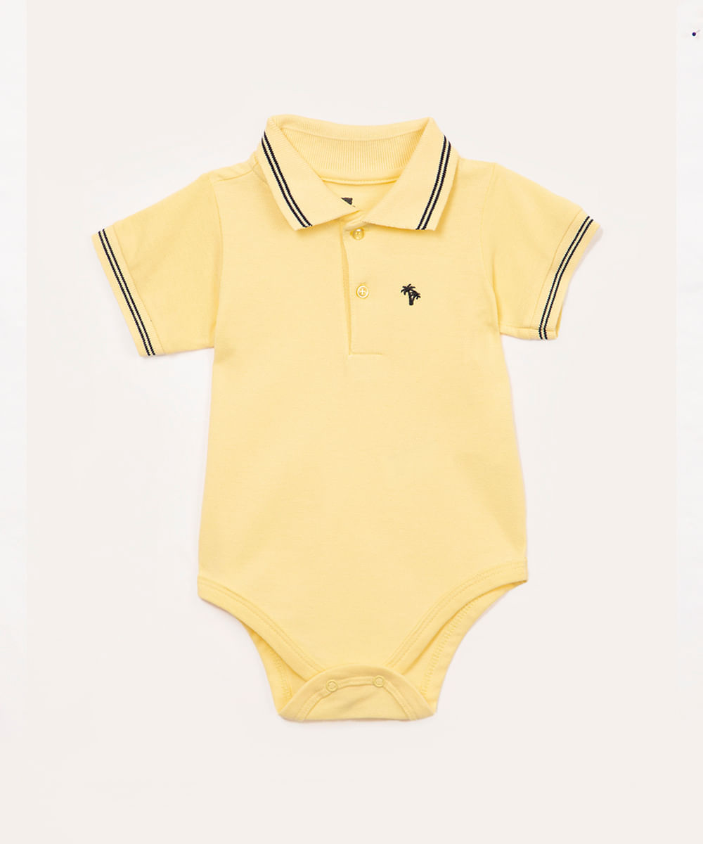 body de algodão infantil gola polo manga curta amarelo