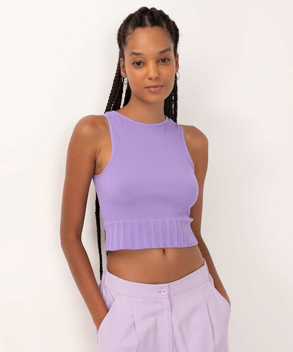 cropped canelado halter neck alça média roxo violeta