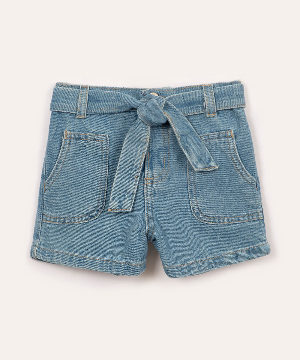 short jeans infantil com bolsos azul claro