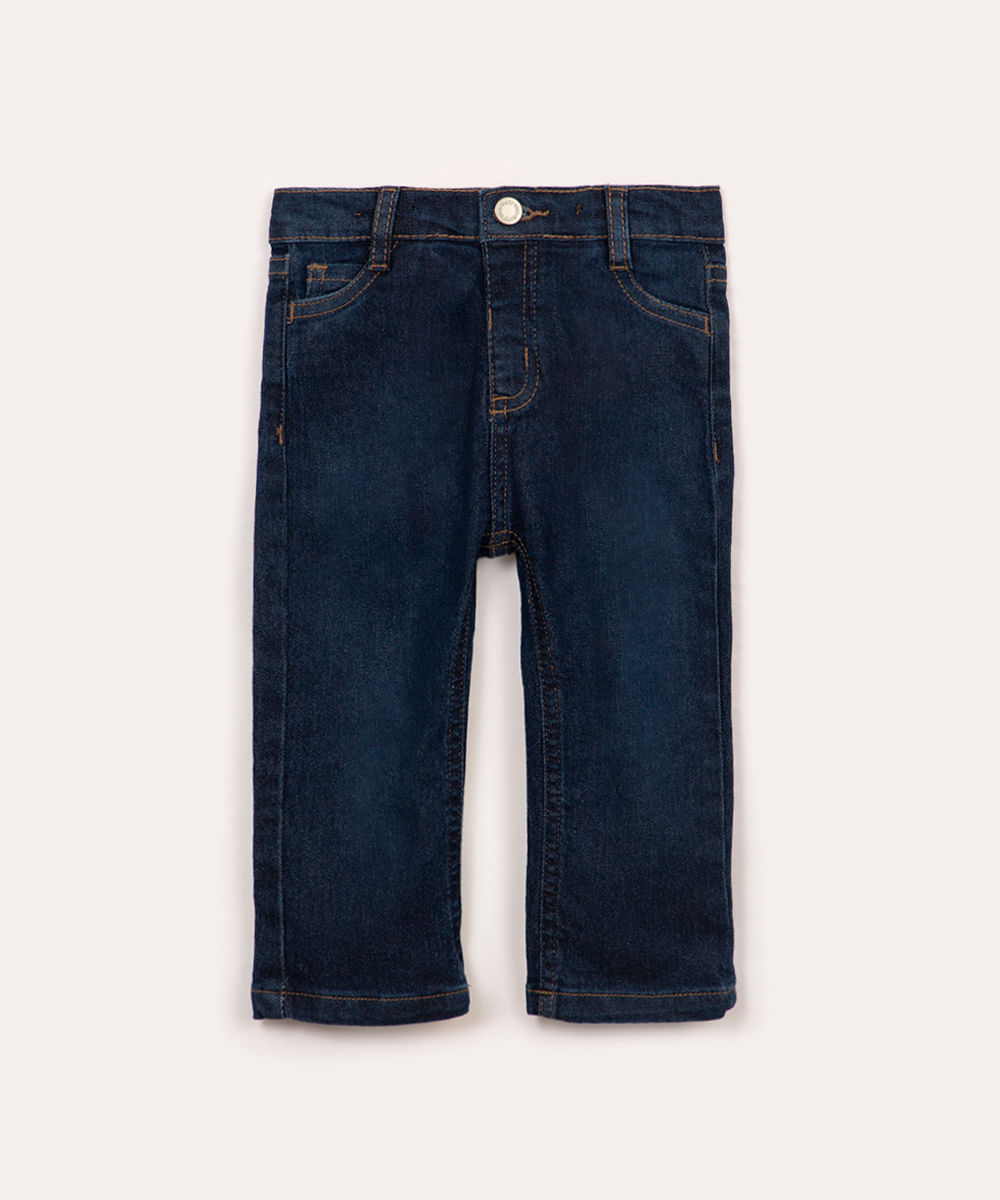 calça jeans infantil reta com bolsos azul