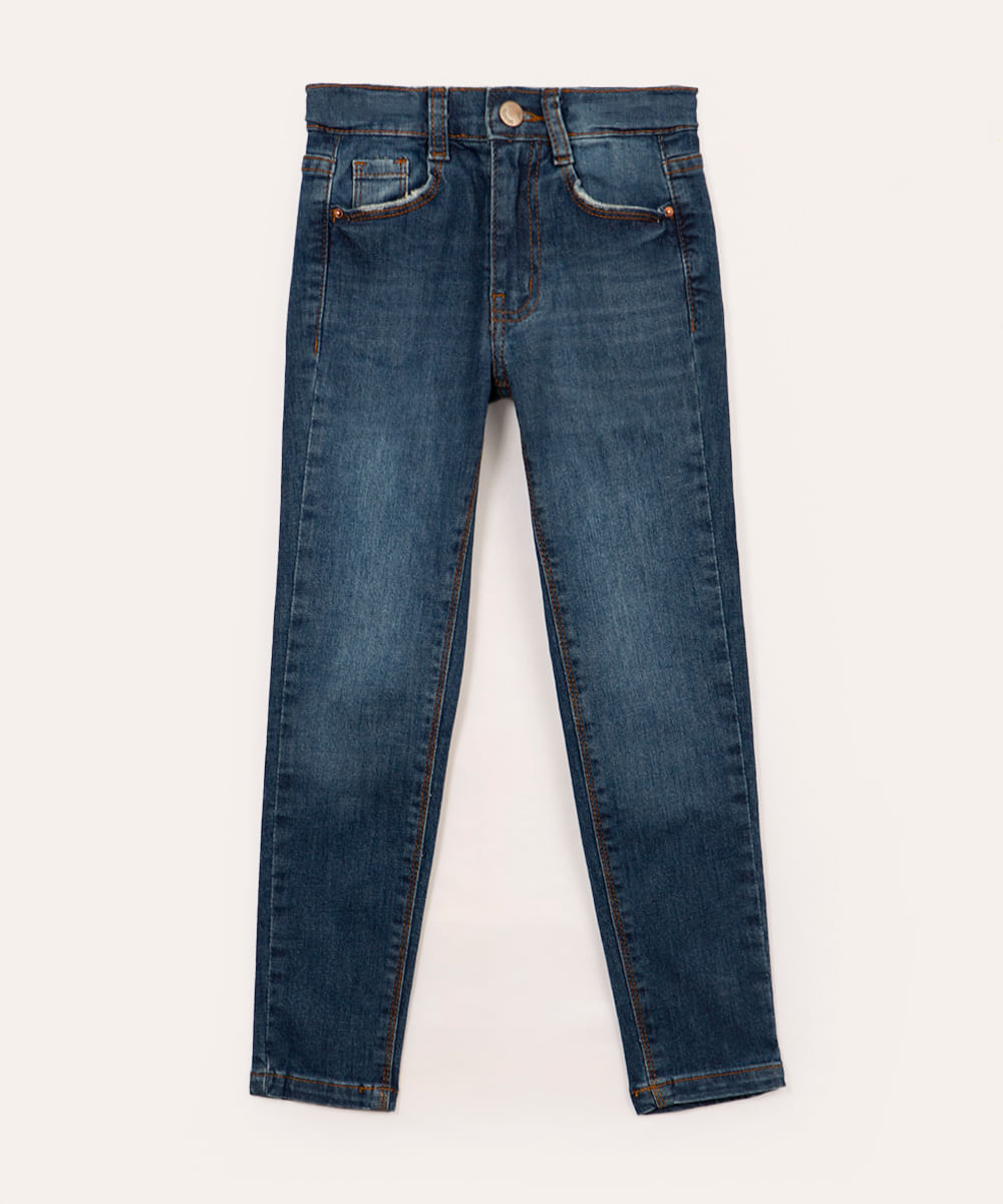 calça jeans infantil skinny com bolsos azul médio