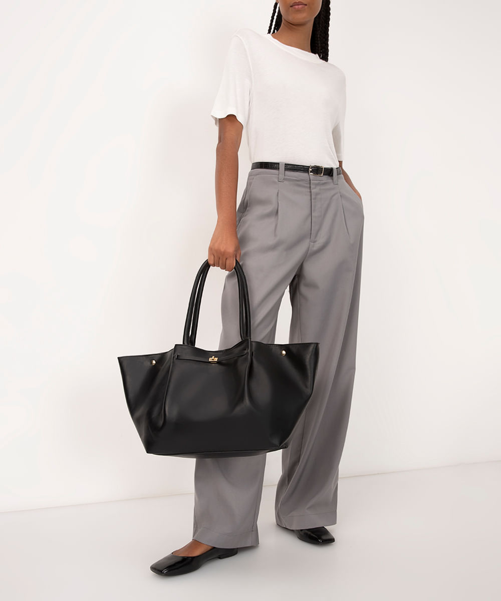bolsa shopper com alça estruturada preta