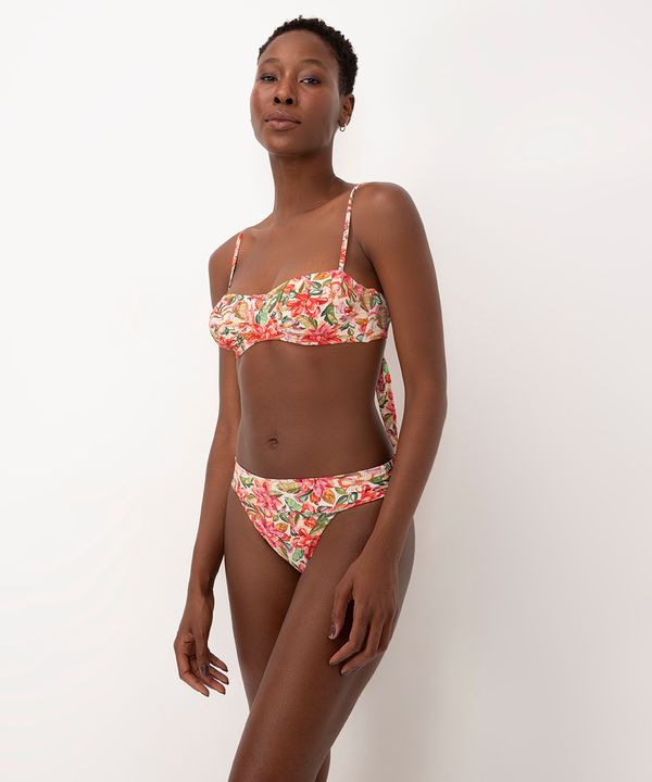 calcinha biquíni floral com pala proteção uv off white M