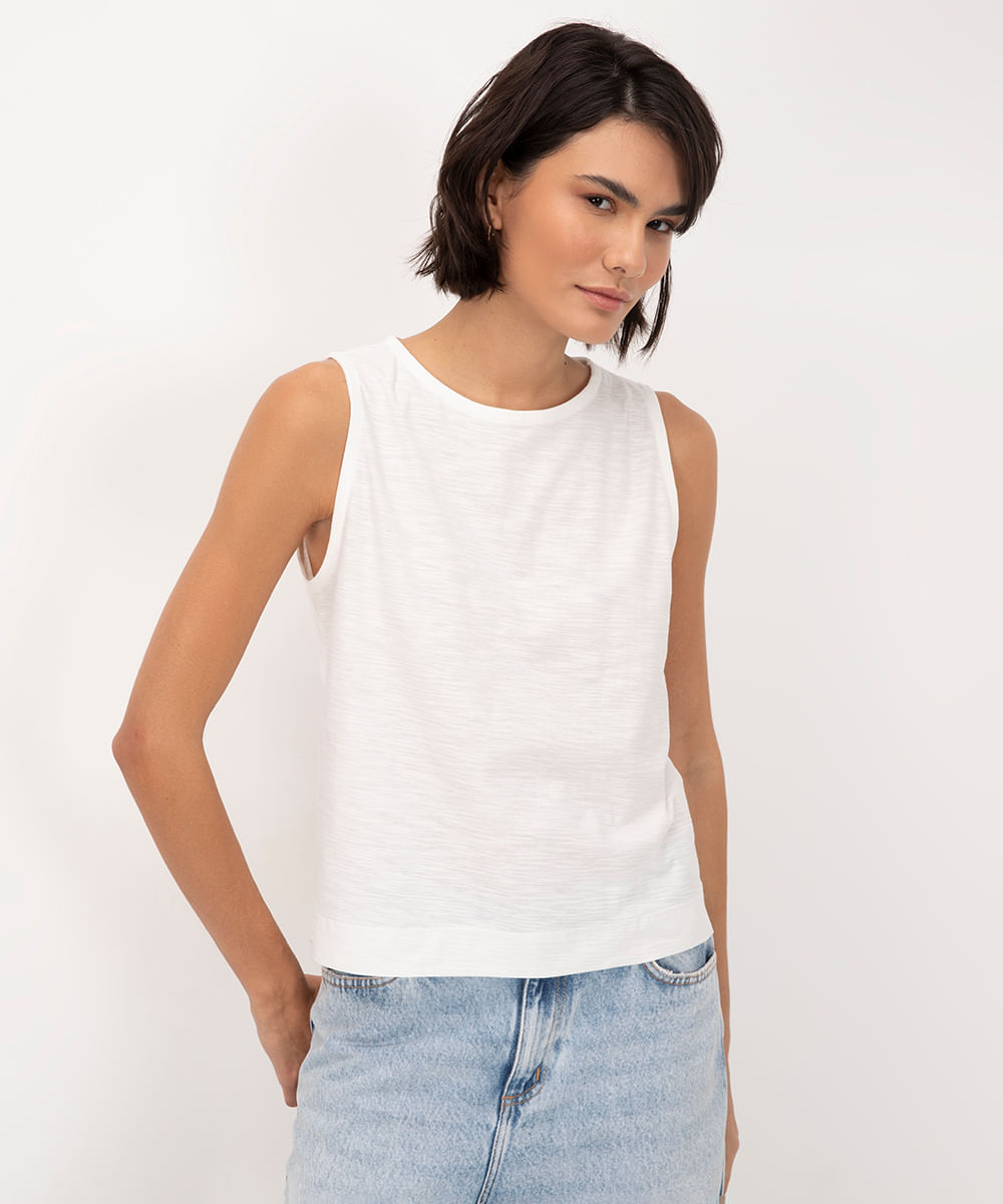 regata feminina de algodão flamê off white