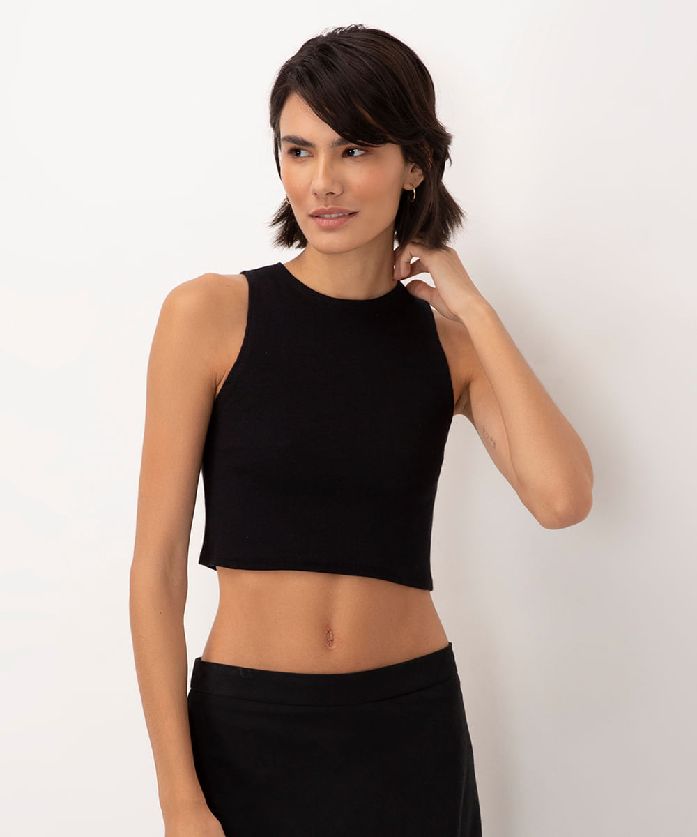 cropped de algodão halter neck preto