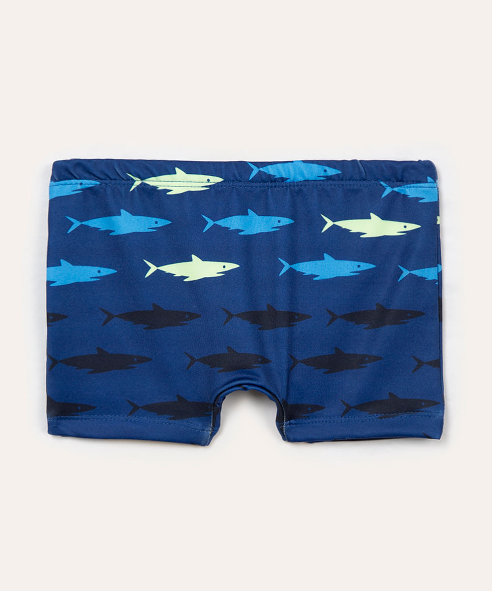 sunga boxer infantil tubarões proteção uv azul