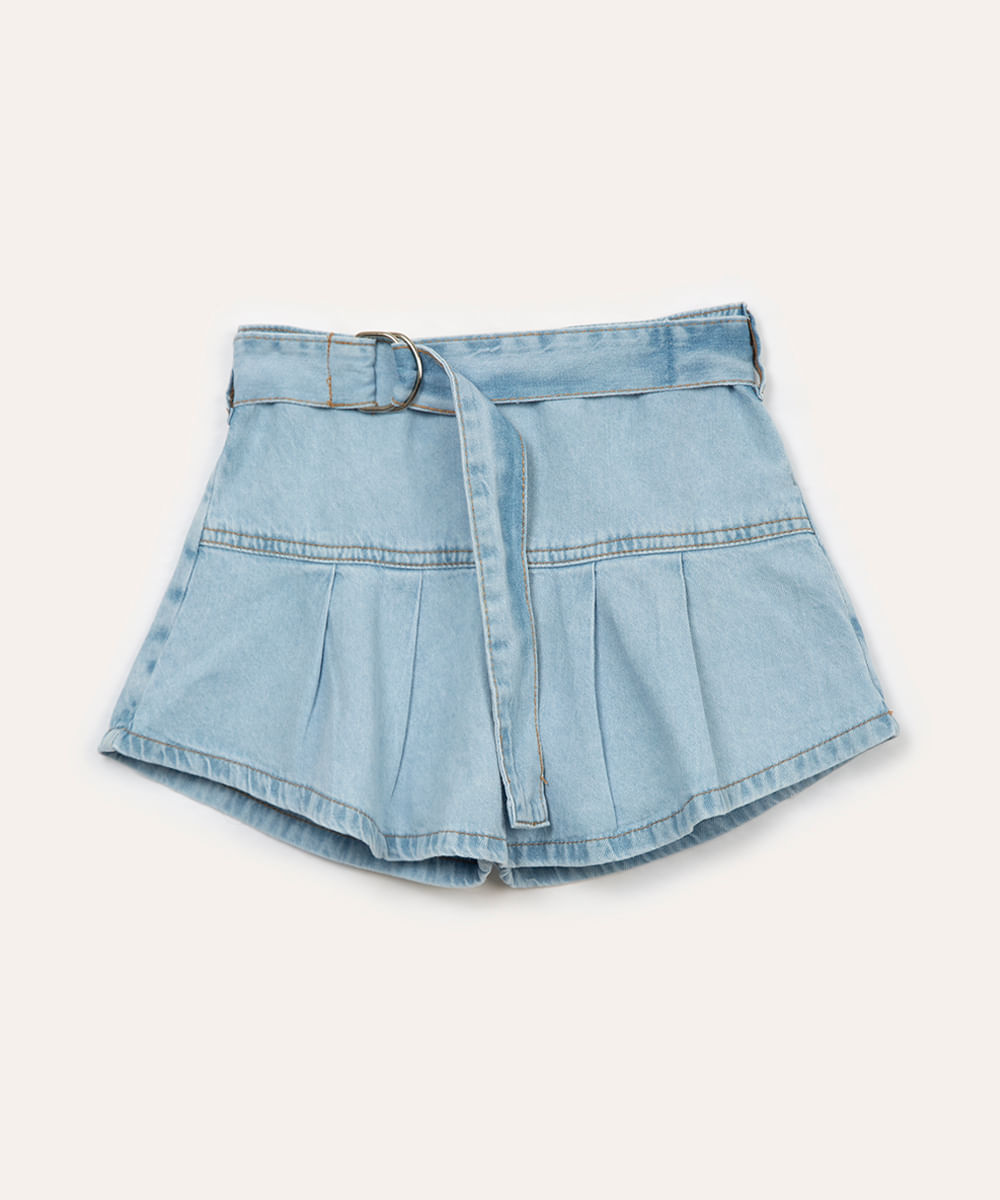 short saia jeans infantil com cinto azul médio