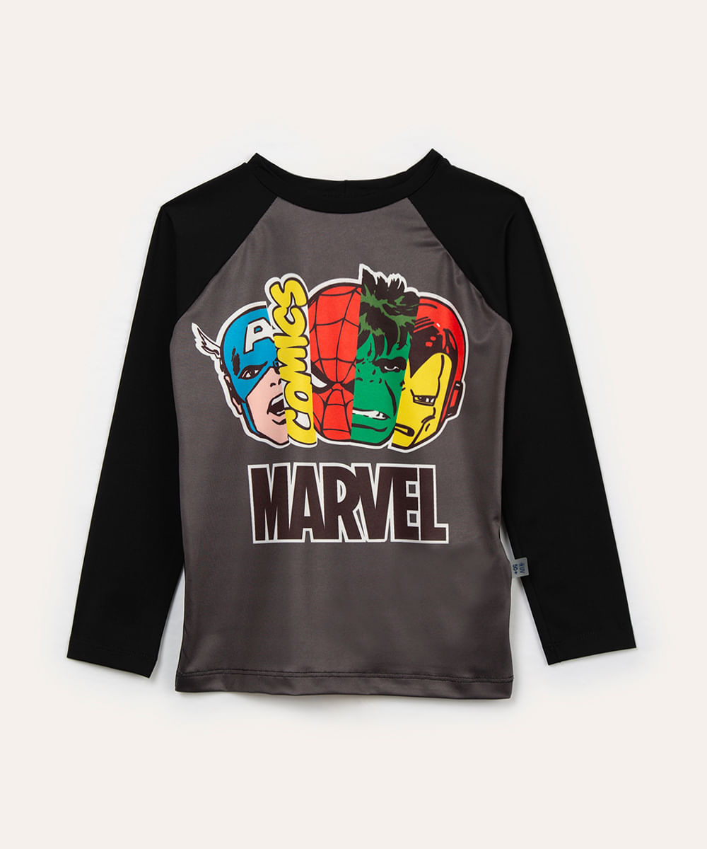 camiseta infantil de praia heróis marvel manga longa proteção uv colorida