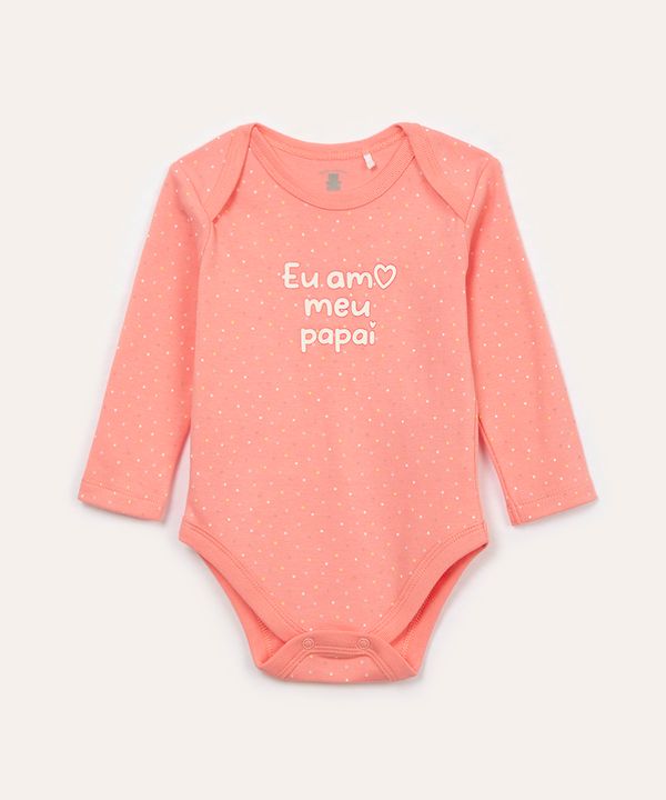 body de algodão poá eu amo meu papai manga longa rosa 0-3