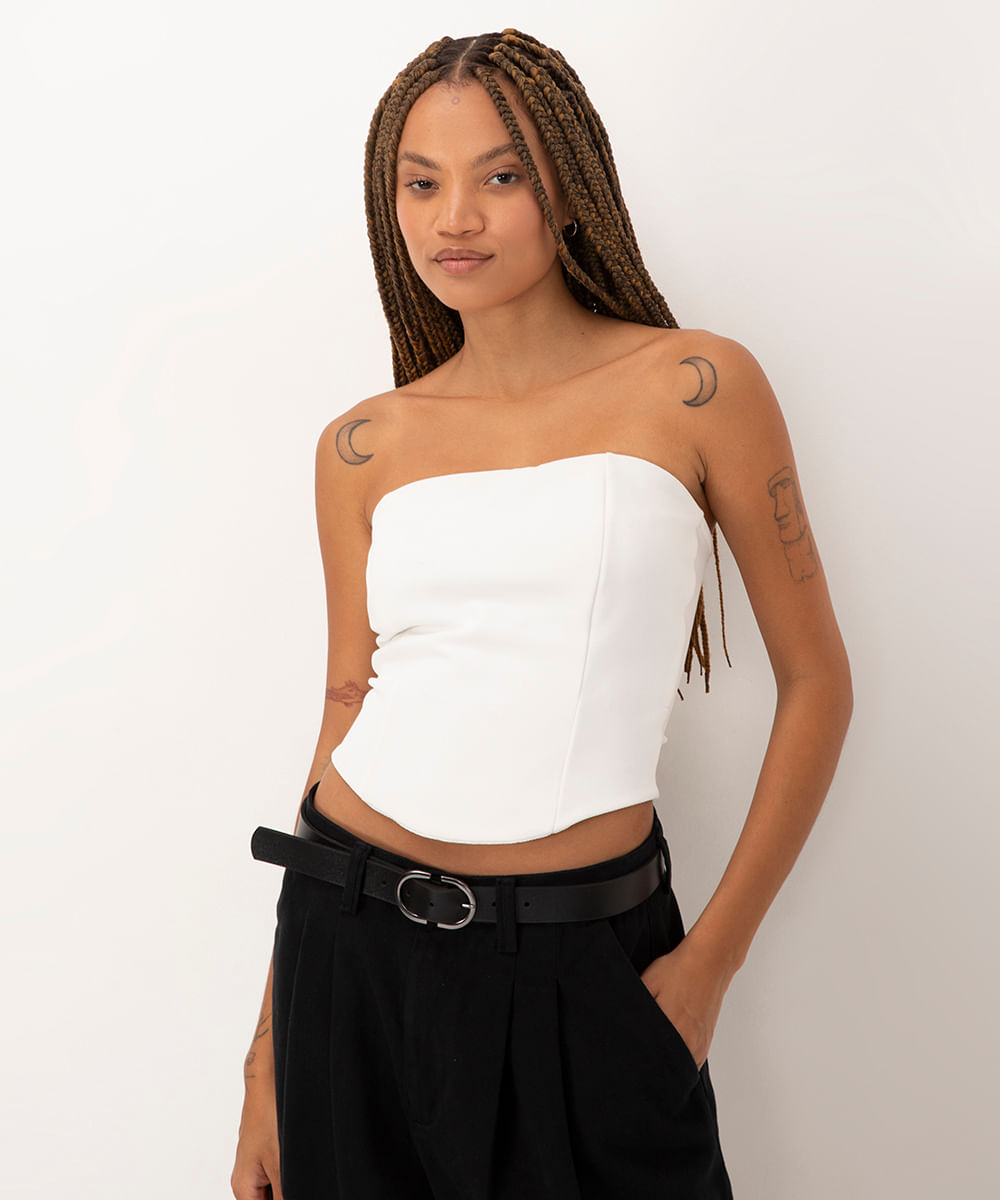 blusa corset sem alça com zíper off white