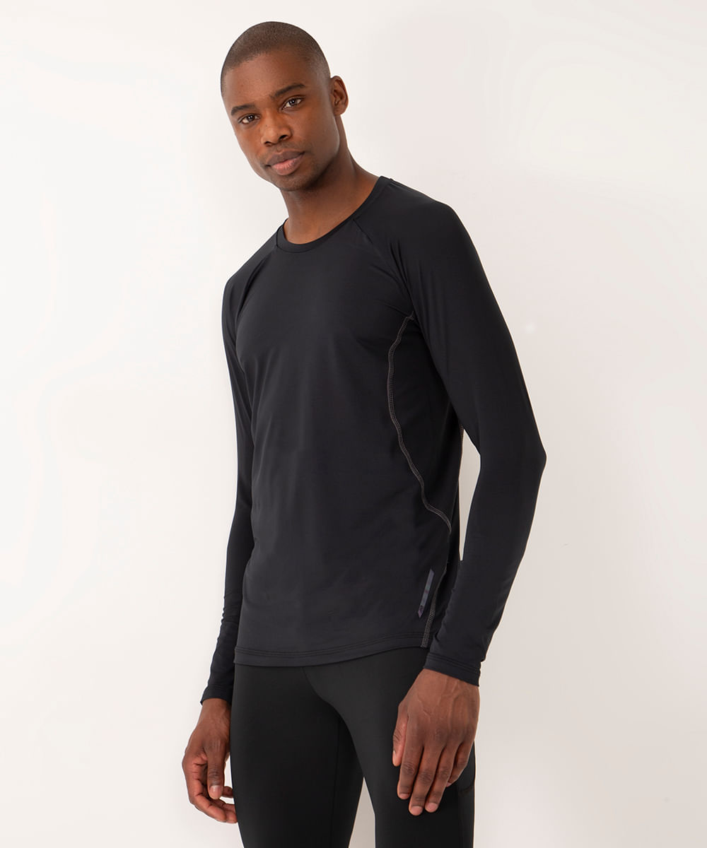 camiseta super slim manga longa proteção uv esportiva ace preto