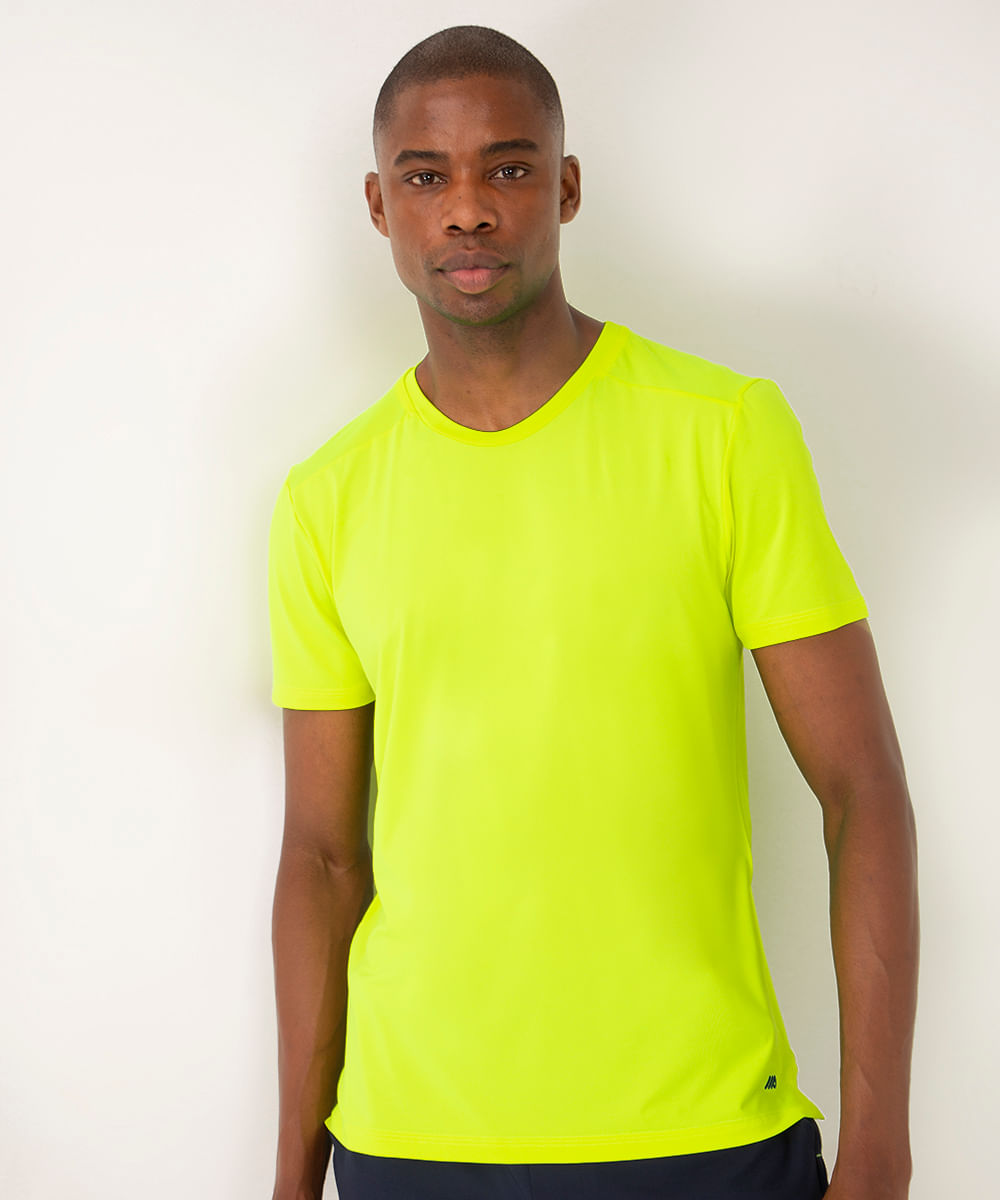 camiseta gola redonda manga curta esportiva ace amarelo neon