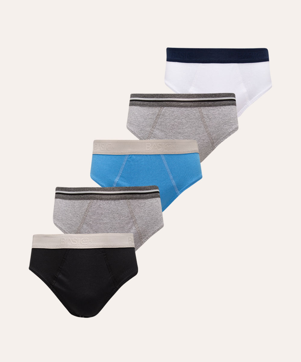 Kit de 5 Cuecas de algodão Slip Multicor