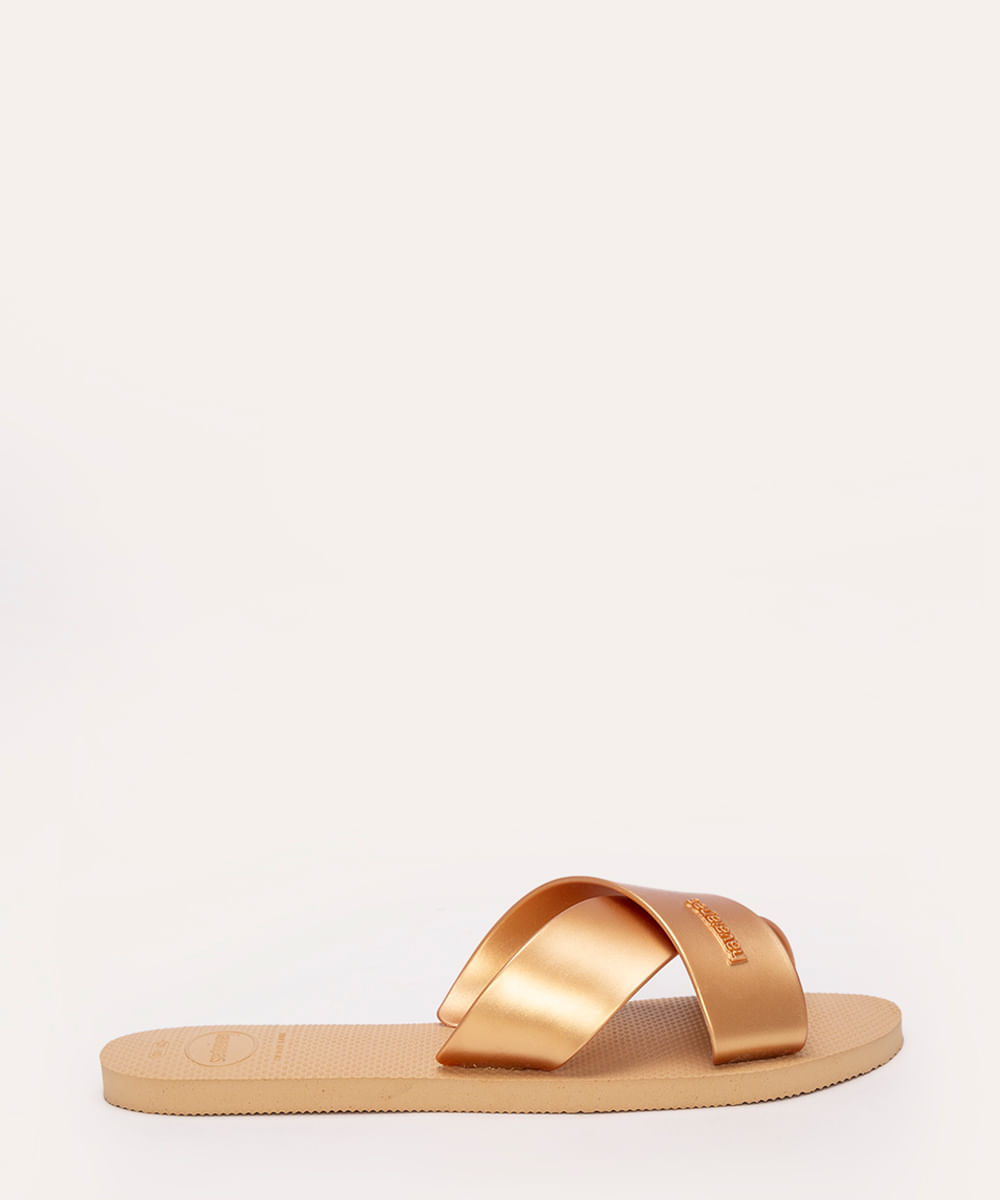 chinelo havaianas aqua tiras cruzadas dourado