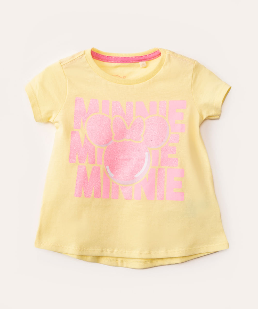 blusa de algodão infantil minnie manga curta amarelo