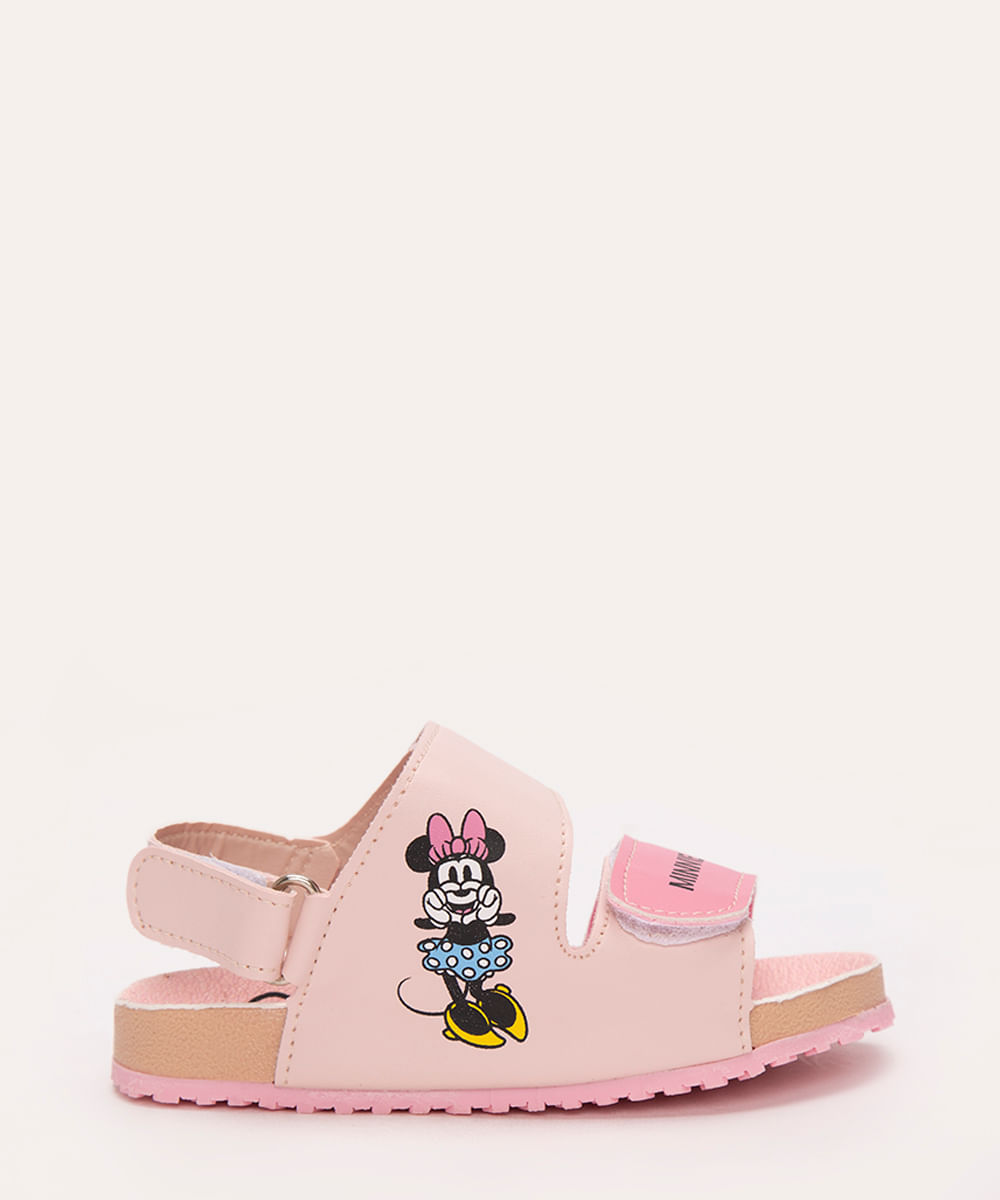 sandália infantil minnie com velcro rosa claro