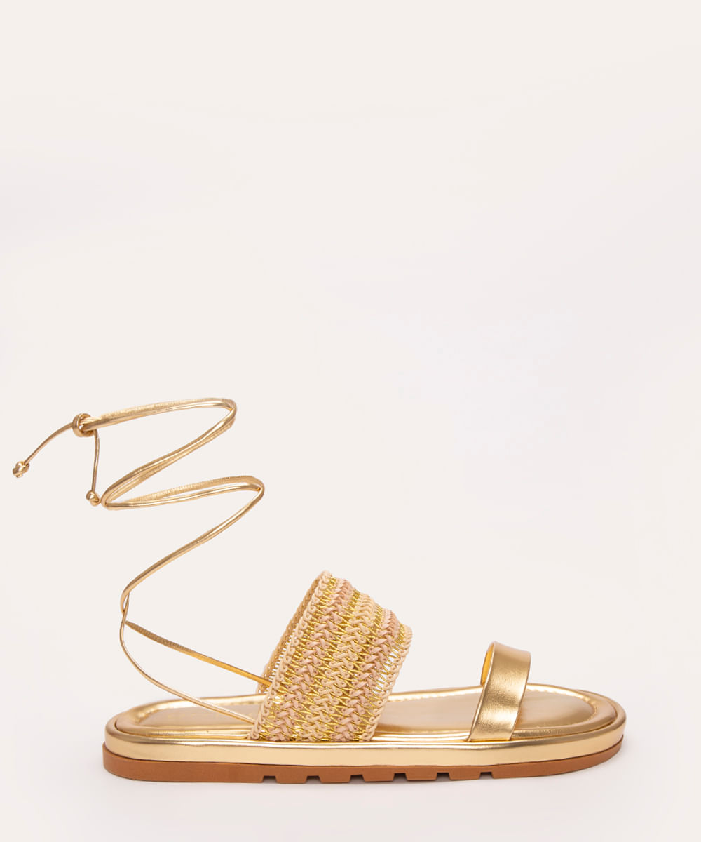 sandália flatform metalizada ouro