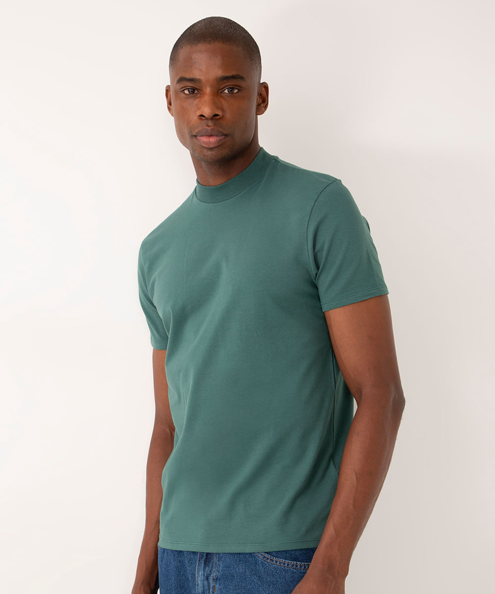 camiseta de algodão super slim manga curta verde escuro