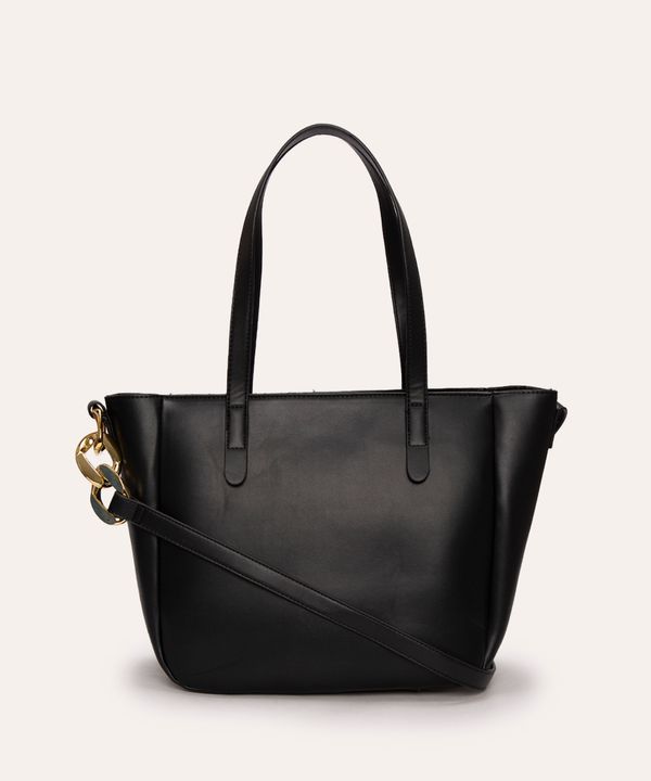 bolsa shopper com alça transversal e corrente preta Único