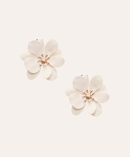 brinco flor com strass branco Único