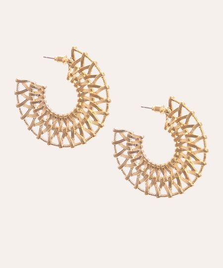 brinco de argola boho trançado dourado Único